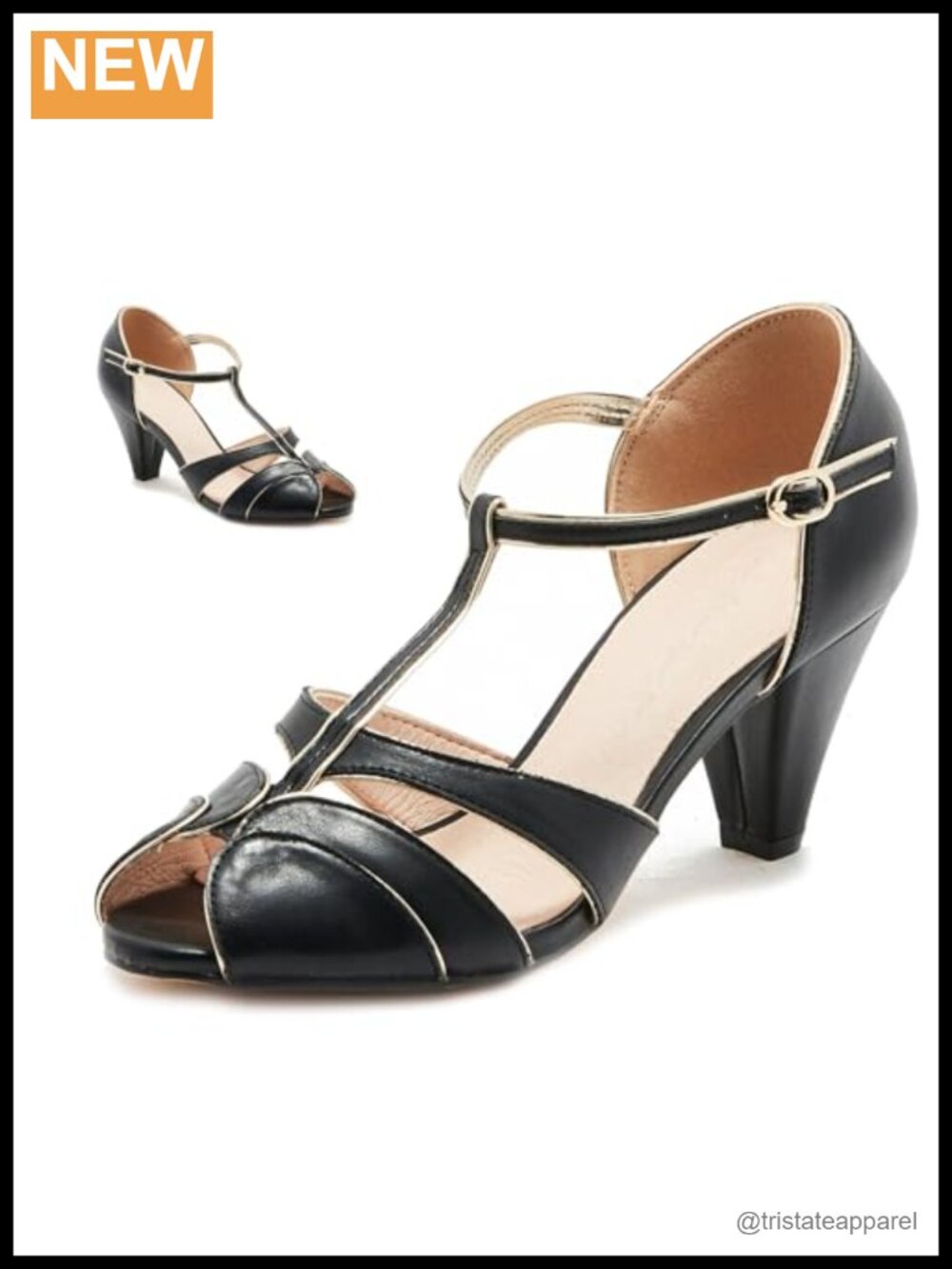 Women Round Open Toe Kitten Heel Sandals Ankle T-Strap Cut Out 2 Inch Low